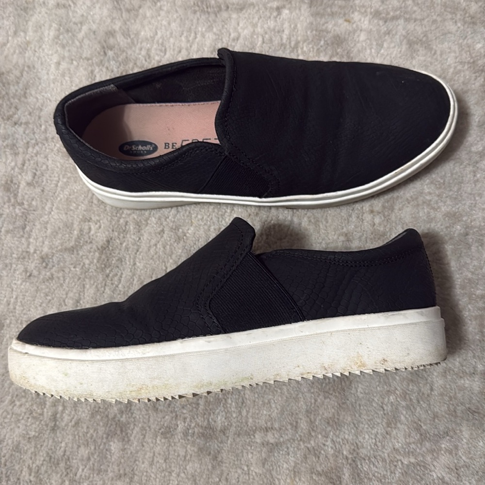 Dr. Scholls Slide On Black Snake Skin Scales Texture Sneakers Shoes Women’s Sz 8